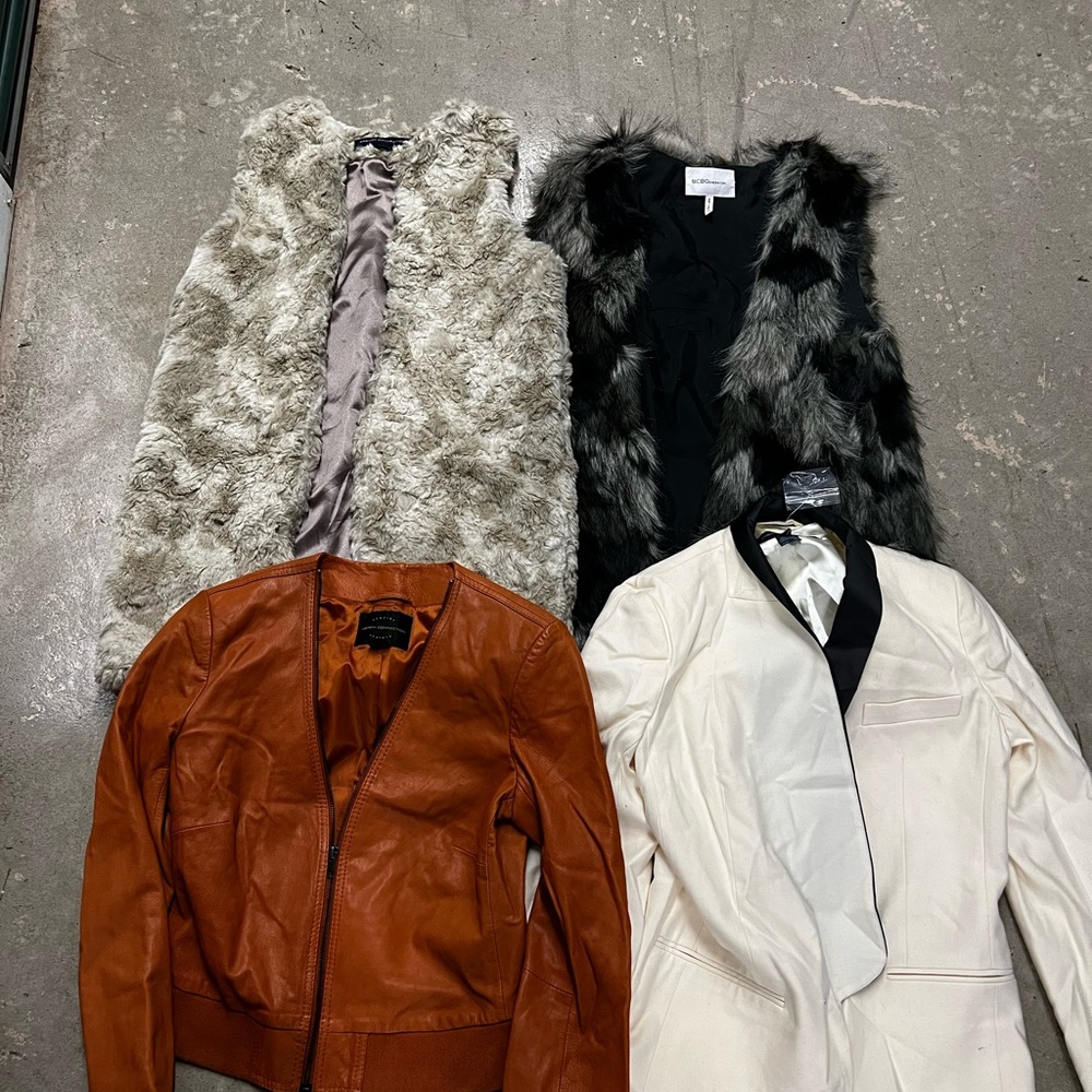 BCBG Silver Faux Fur Vest Jackets & Coats
